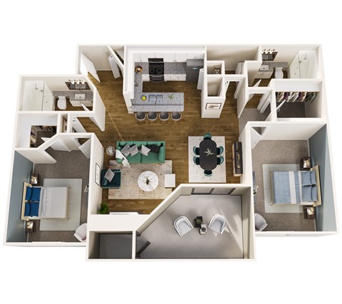 Floor plan for 2 beds, 2 baths, 1259 sqft